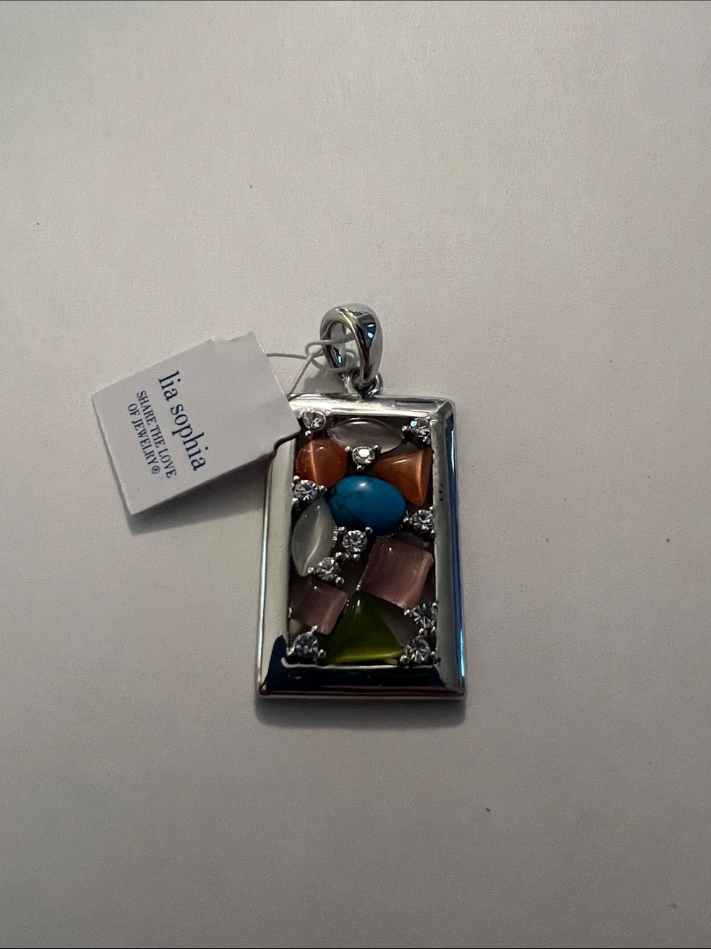 Vintage Lia Sophia Multicolor Gemstone Rectangle Pendant Necklace - NWT